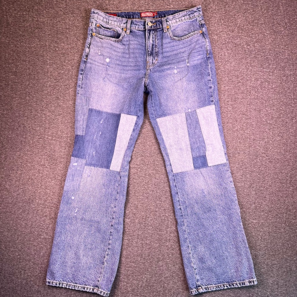 Lucky Legend Jeans Womens 12/31R Mid-Rise‎ Flared Patchwork Distressed Fits35x32